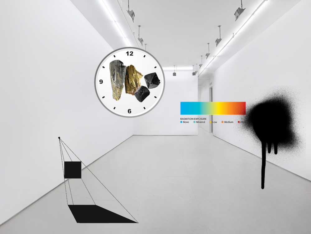 rare earth elements, clock, time, resources, radioactivity, spectrum, black, spray paint, perspective, levels, rainbow, 